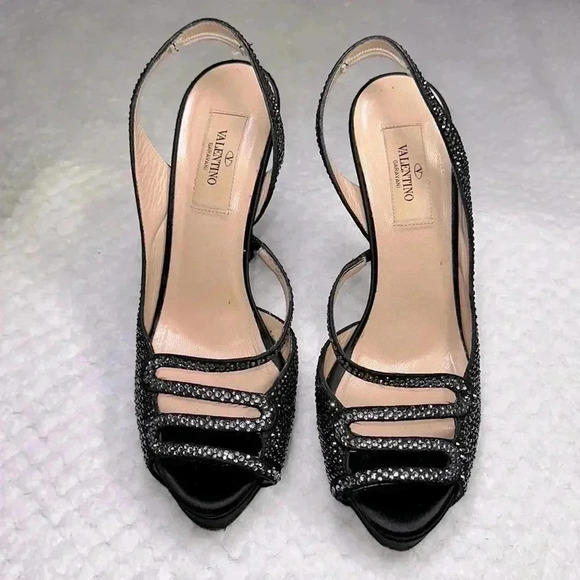Valentino SZ 7.5 Black Crystal embellished slingback heels - Picture 2 of 7